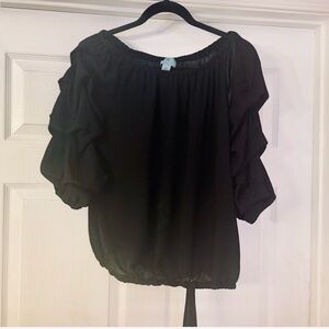 CeCe Black sheer Blouse ruffled sleeves size medium